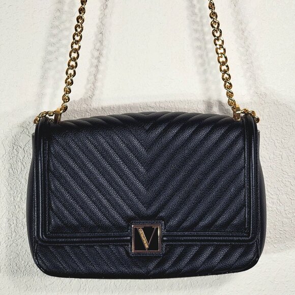 Victorias Secret Black Quilted Shoulder Bag With Gold Chain Strap Faux Leather - Picture 14 of 16